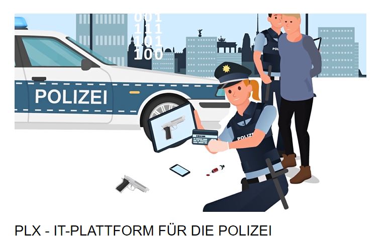 Grafik Polizeiauto und Polizisten unterwegs